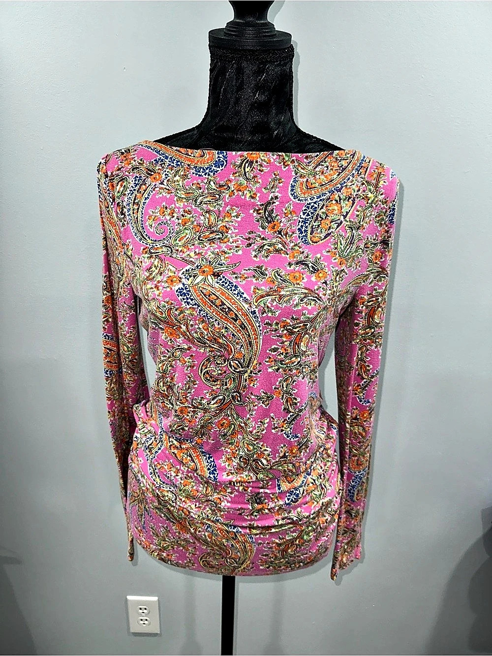 Lauren Ralph Lauren Paisley Long Sleeve Top in Pink Size Medium Like New